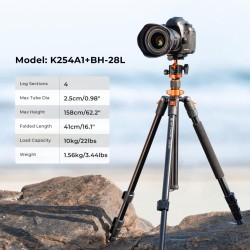 K&F Concept Aluminum Tripod K254A1+BH-28L K&F Concept Aluminum Tripod K254A1+BH-28L